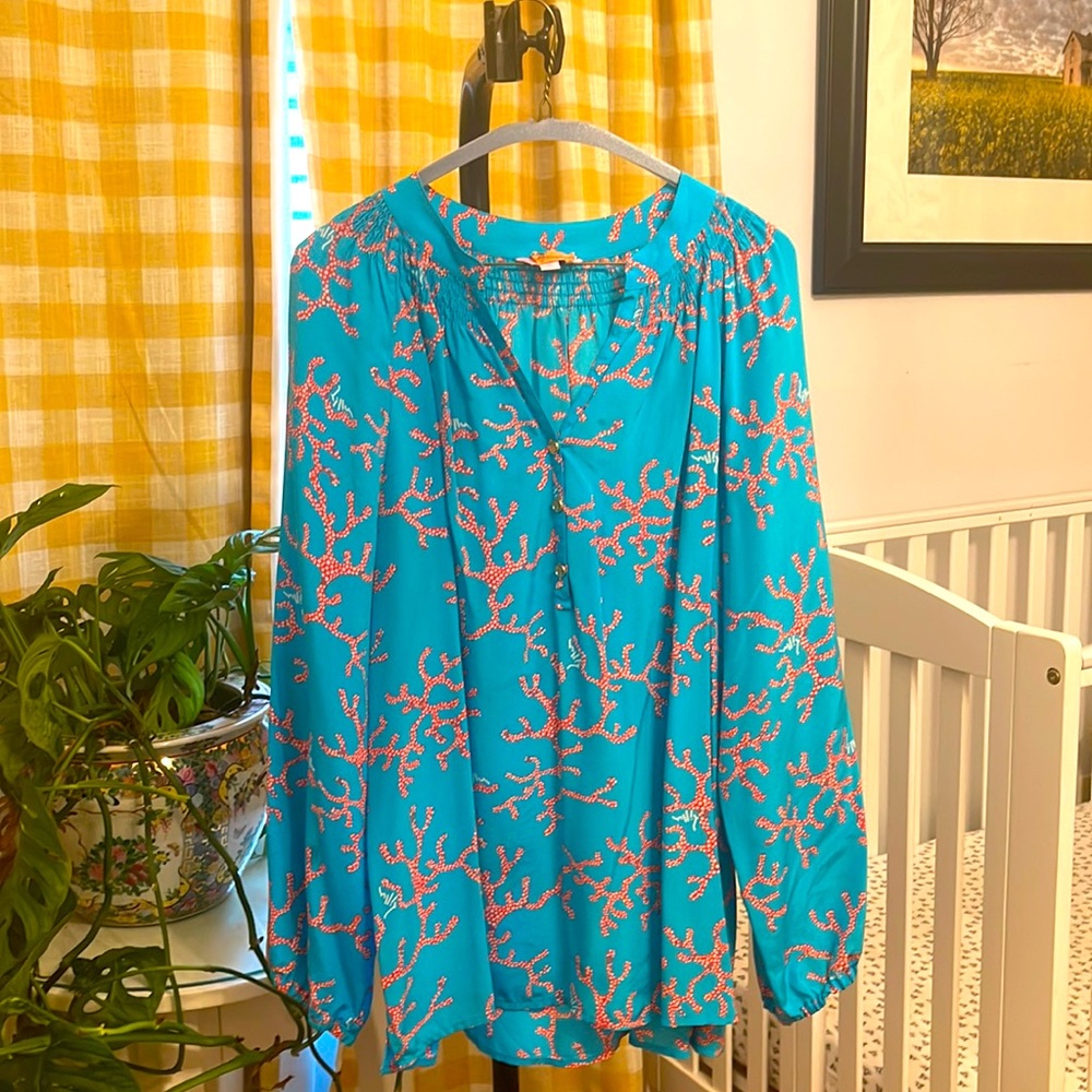 Lilly Pulitzer Silk Elsa Top Shirt Blouse Womens Size XL Extra Large